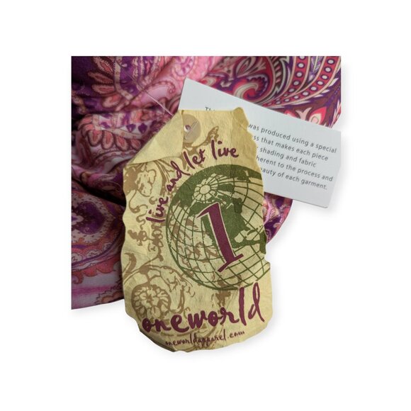 One World Live and Let Live Vibrant Paisley Dress  Purple & Pink Size Large NWT - Picture 3 of 16